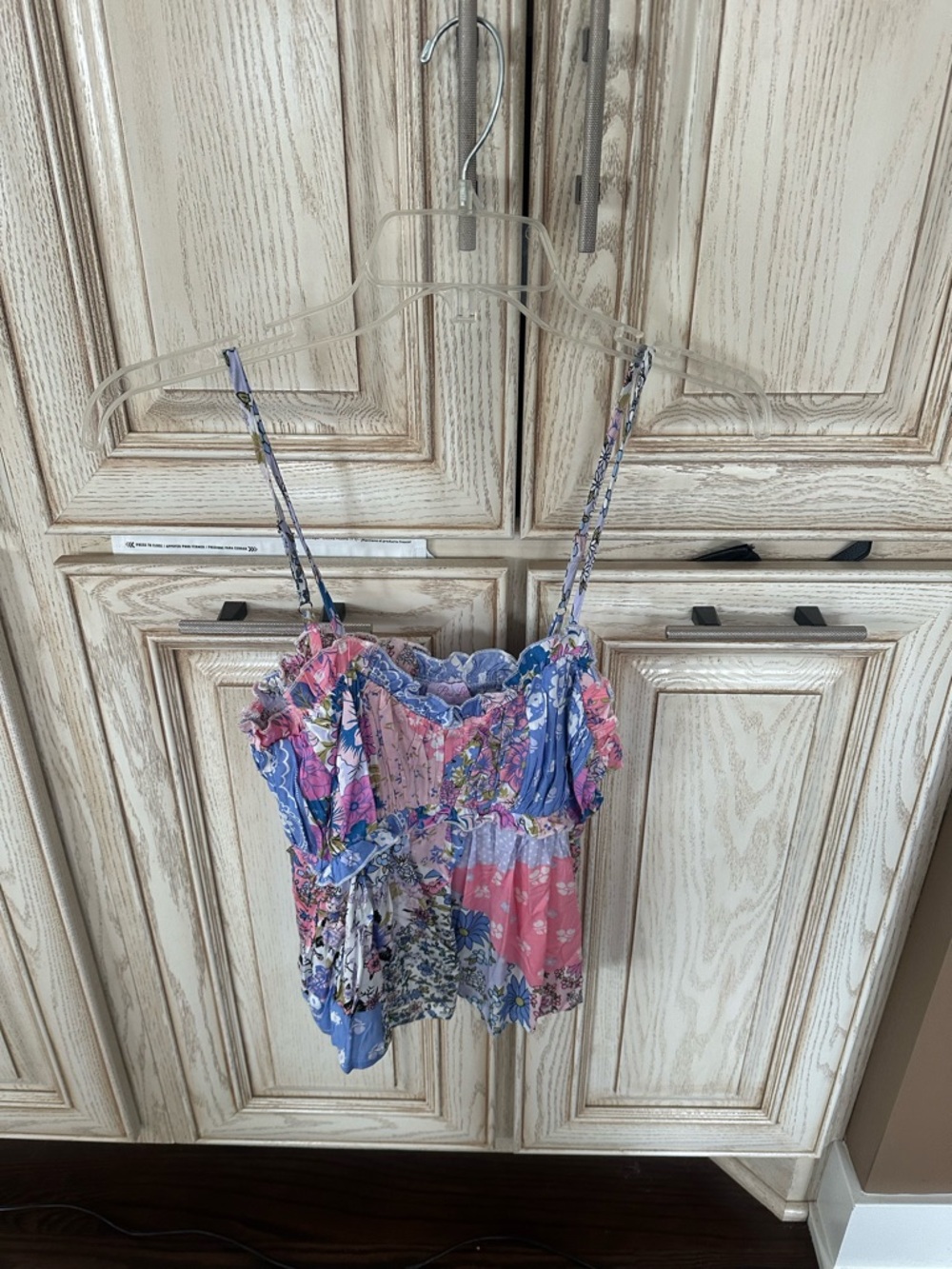Pink Lily Floral Patchwork Spaghetti-Strap Tank Top